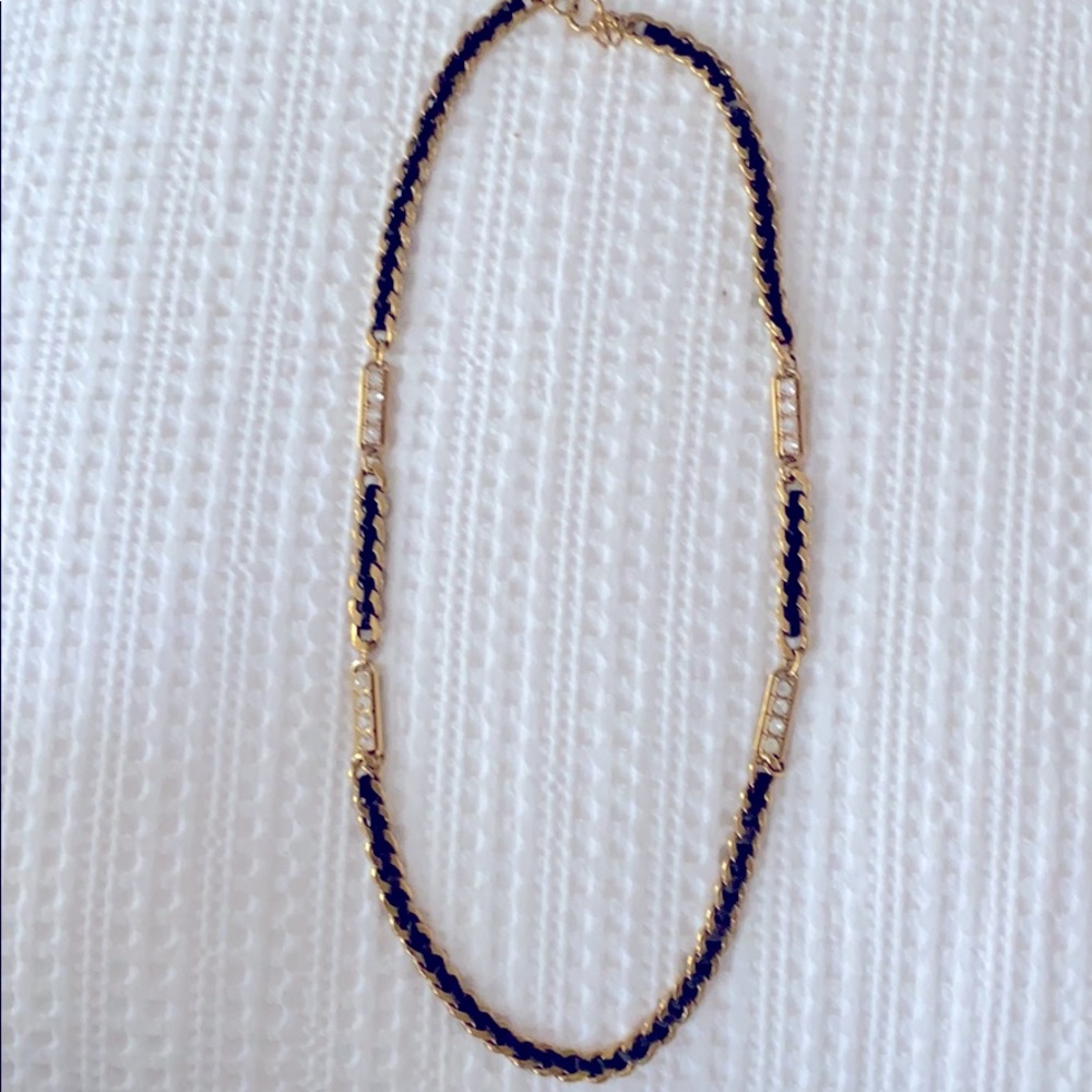 Ann Taylor Leather and Rhinestone Necklace